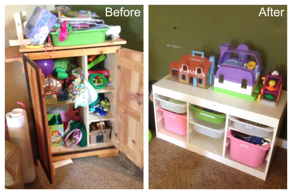 basement kids room organizing before & after