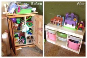 basement kids room organizing before & after