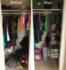 entryway closet organizing before & after