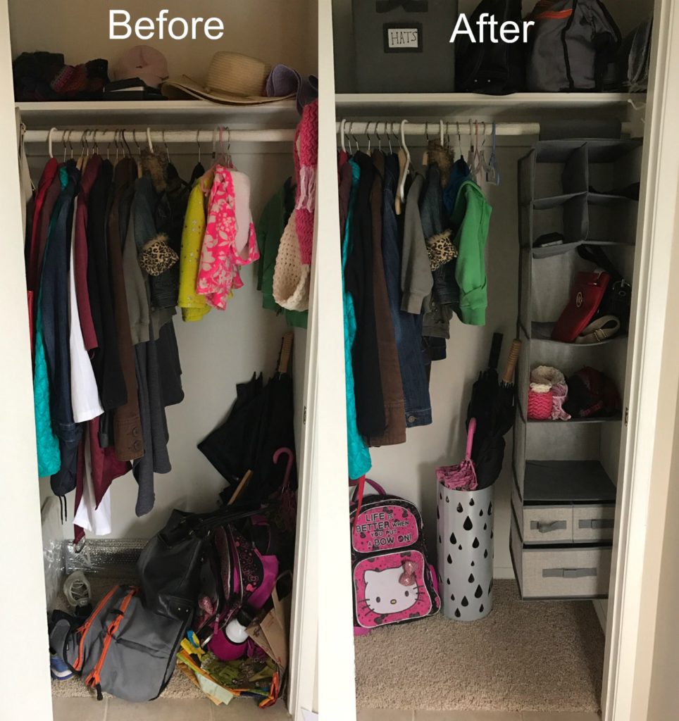 entryway closet organizing before & after