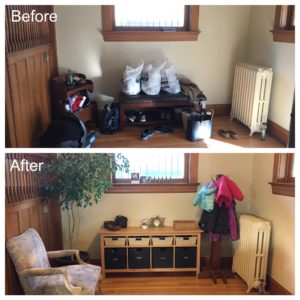 entryway organizing before & after