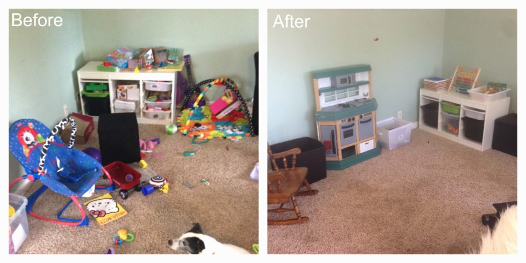 kids playroom organizing before & after